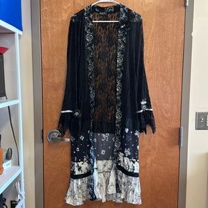 Lee Andersen Duster Lace Embellished Couture Designer Floral Piece Vintage XS